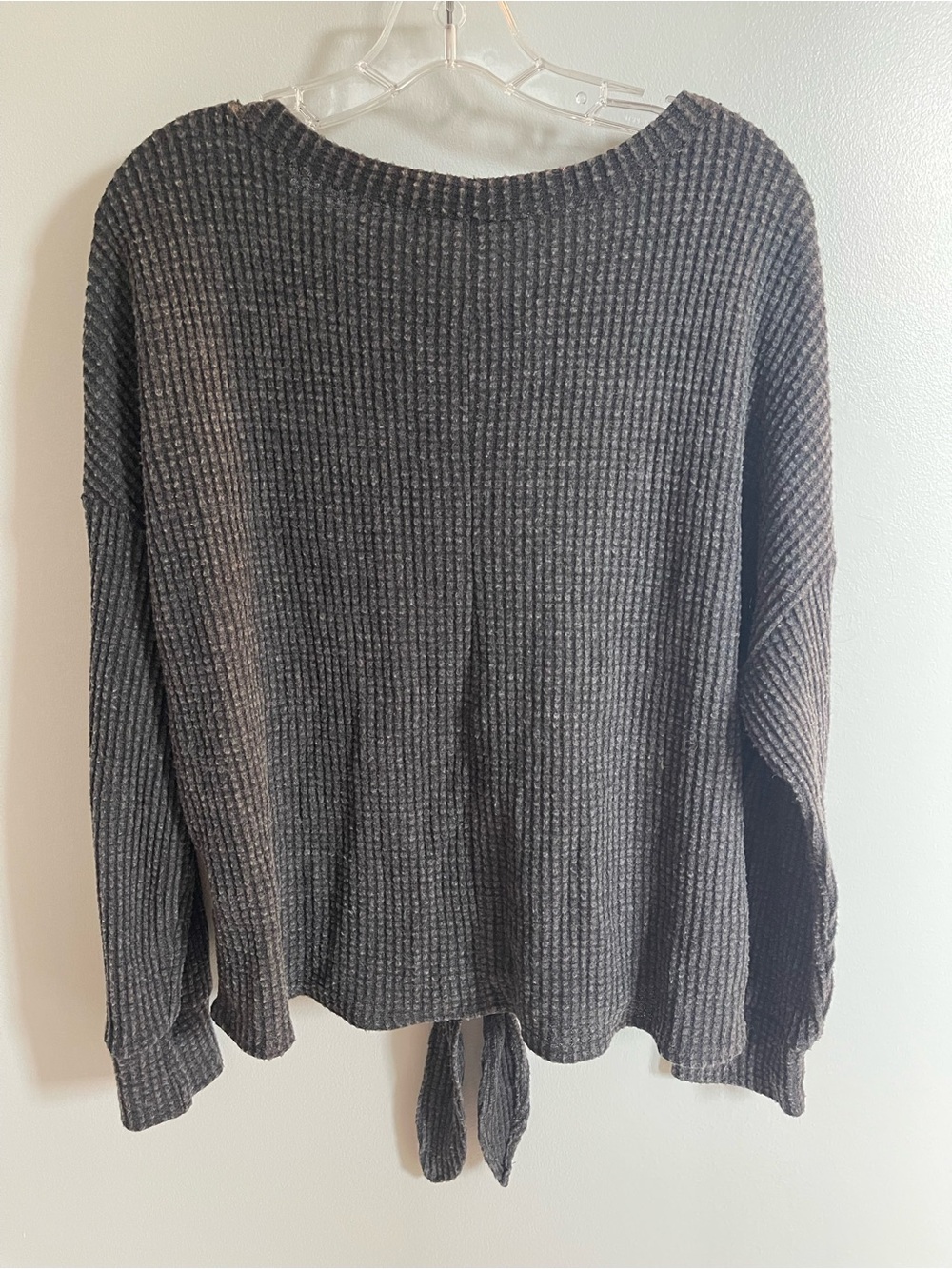 Z Supply Waffle Knit Tie-Hem Sweater - Charcoal - Picture 2 of 6